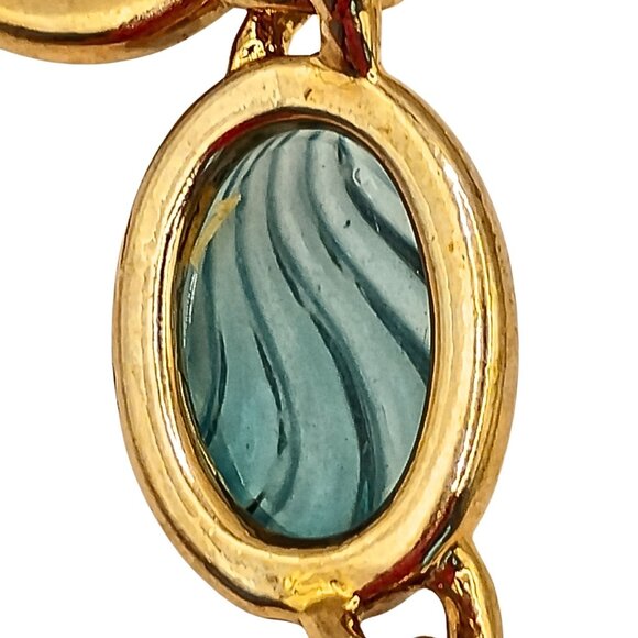 VTG Womens Gold Tone Lucite Chain Necklace Earring Set Textured Elegant Green - Picture 5 of 9